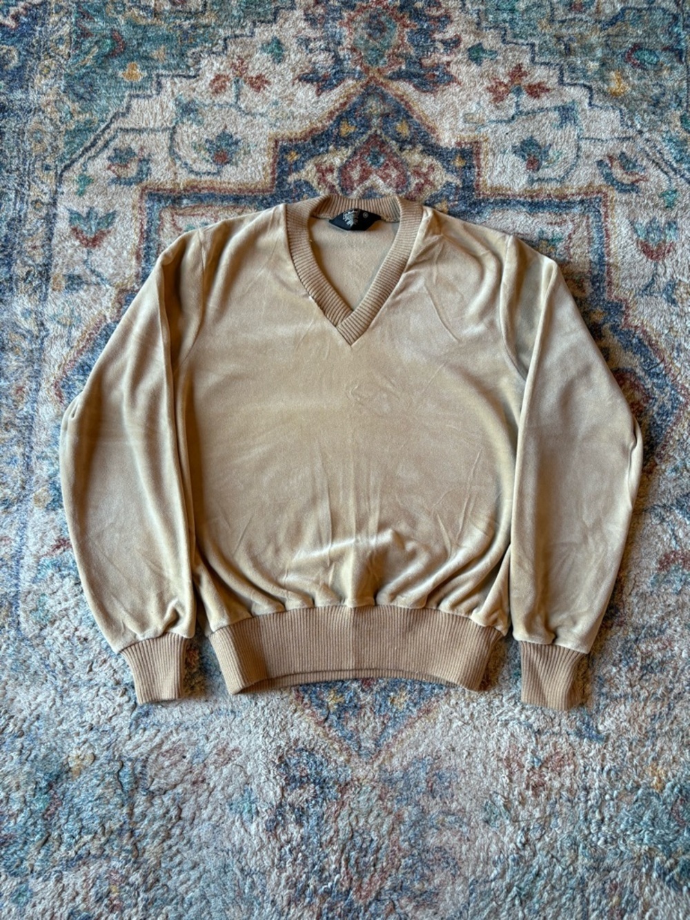 Vintage 80s St. Michael Velour Pullover V-Neck Sweater Medium